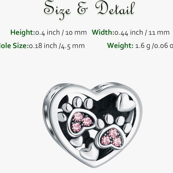 Sterling silver love pets heart slide charm with diamond cz paws - Picture 3 of 4
